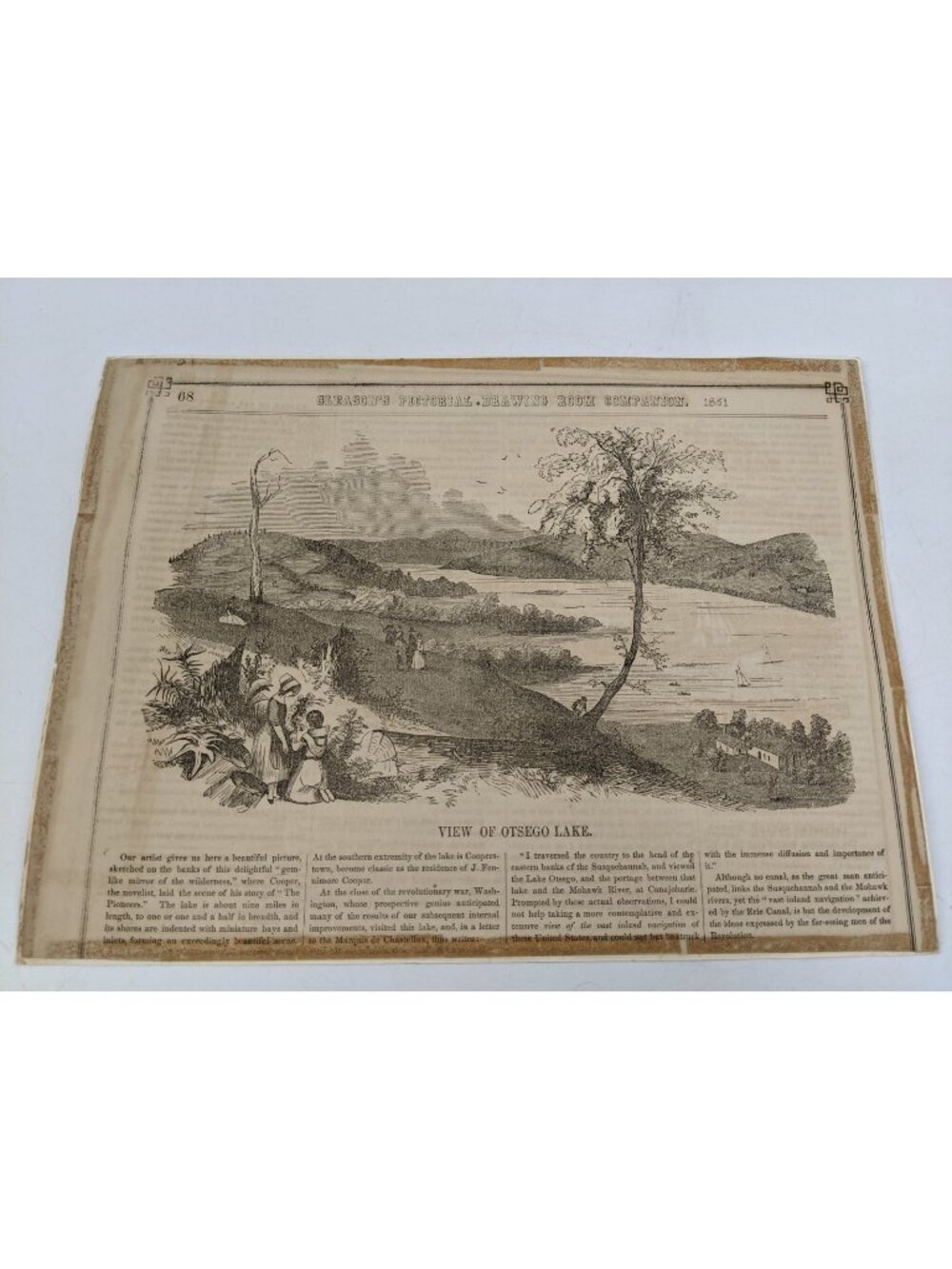 Gleasons Pictorial 1851 Engraving Landscape View Of Otsego Lake